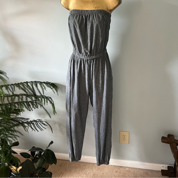 Strapless jumpsuit, chambray gray, cotton, American Apparel Lightweight Size M - Picture 2 of 5
